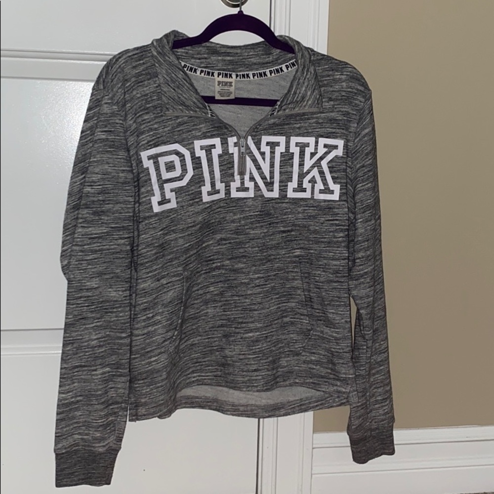 Pink brand Grey quarter zip with White Lettering
